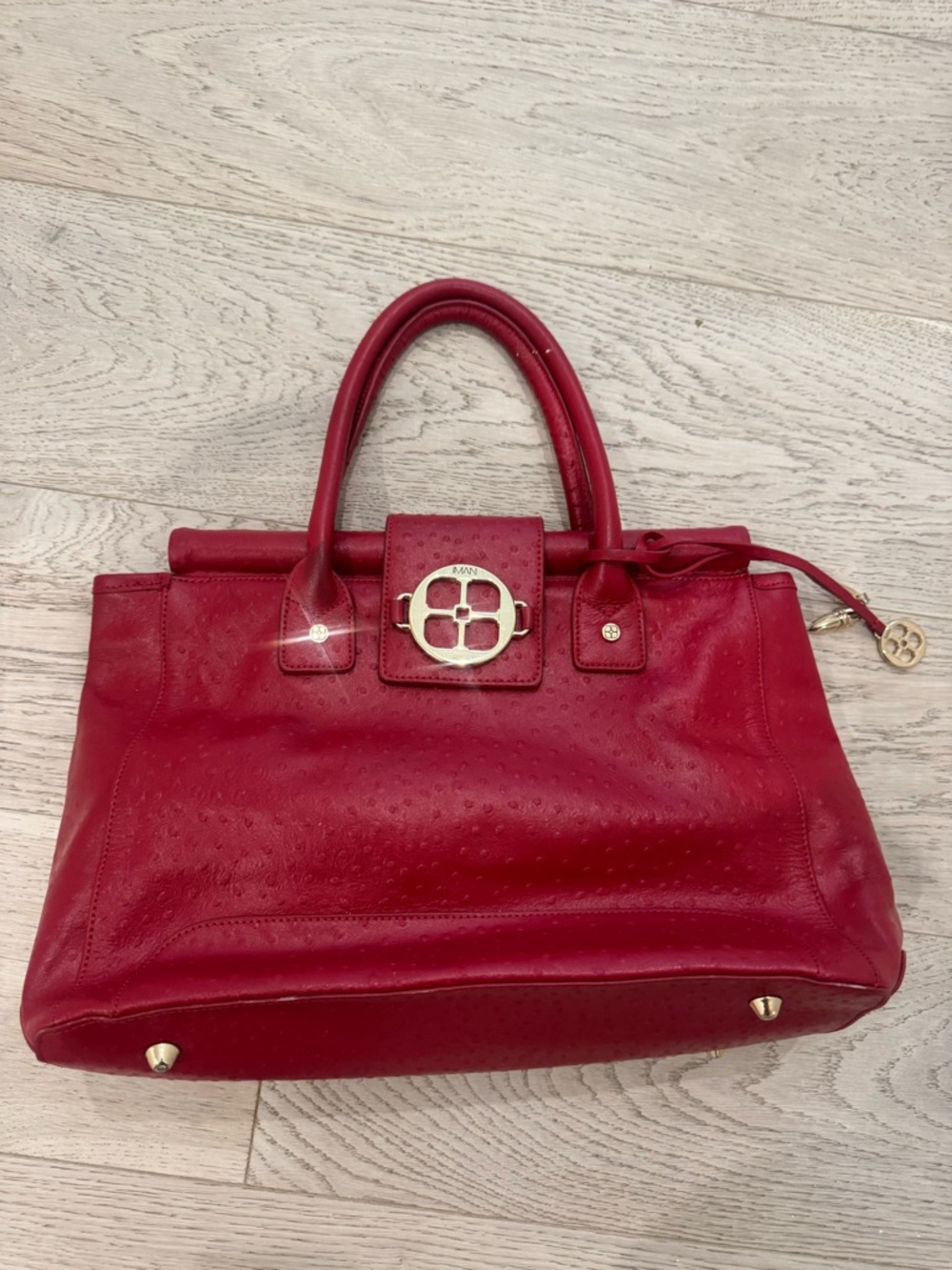 Leather ostrich embossed IMAN Red Satchel Handbag